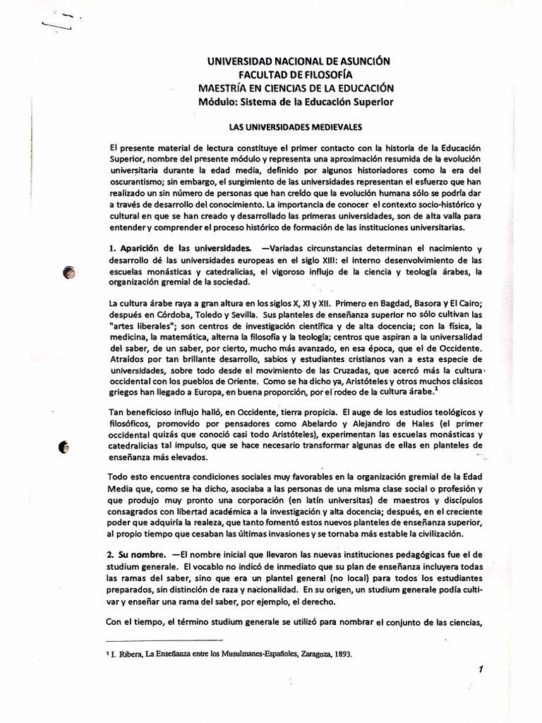 Unidad Ii Las Universidades Medievales Origen Y Evolucion Pdf