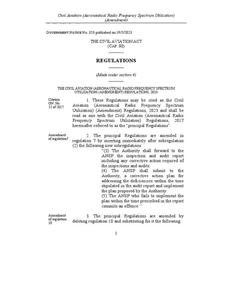 The Civil Aviation (Aeronautical Radio Frequency Spectrum Utilization