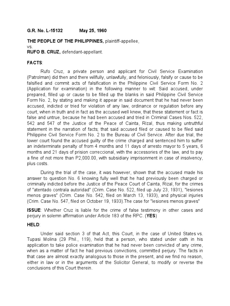 Rufo Cruz Perjury Case Summary | PDF | Law
