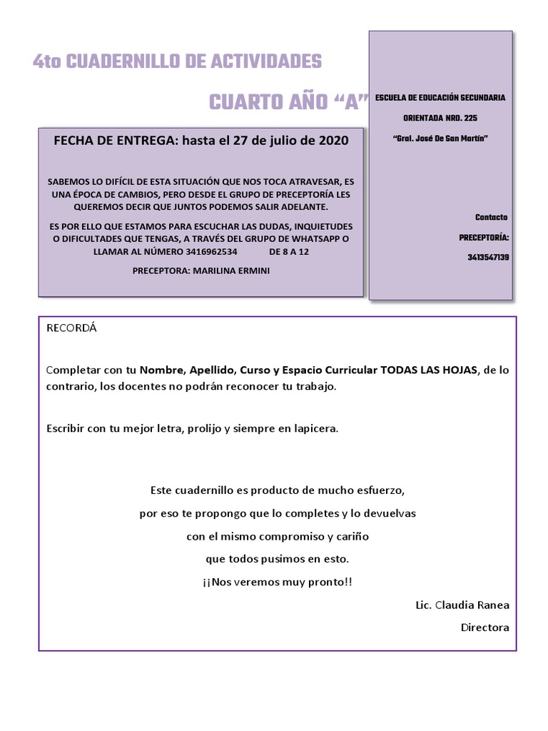 Actividades 4to Año A - 4ta Entrega | PDF