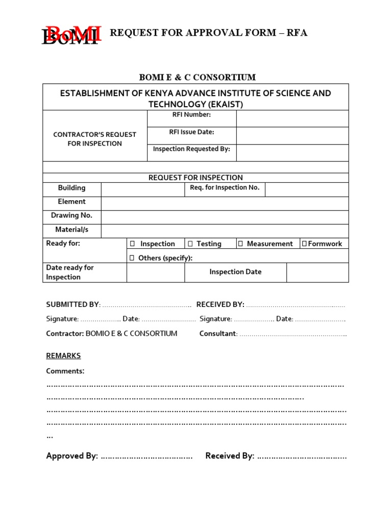 Kenya Institute Inspection Request Form | PDF