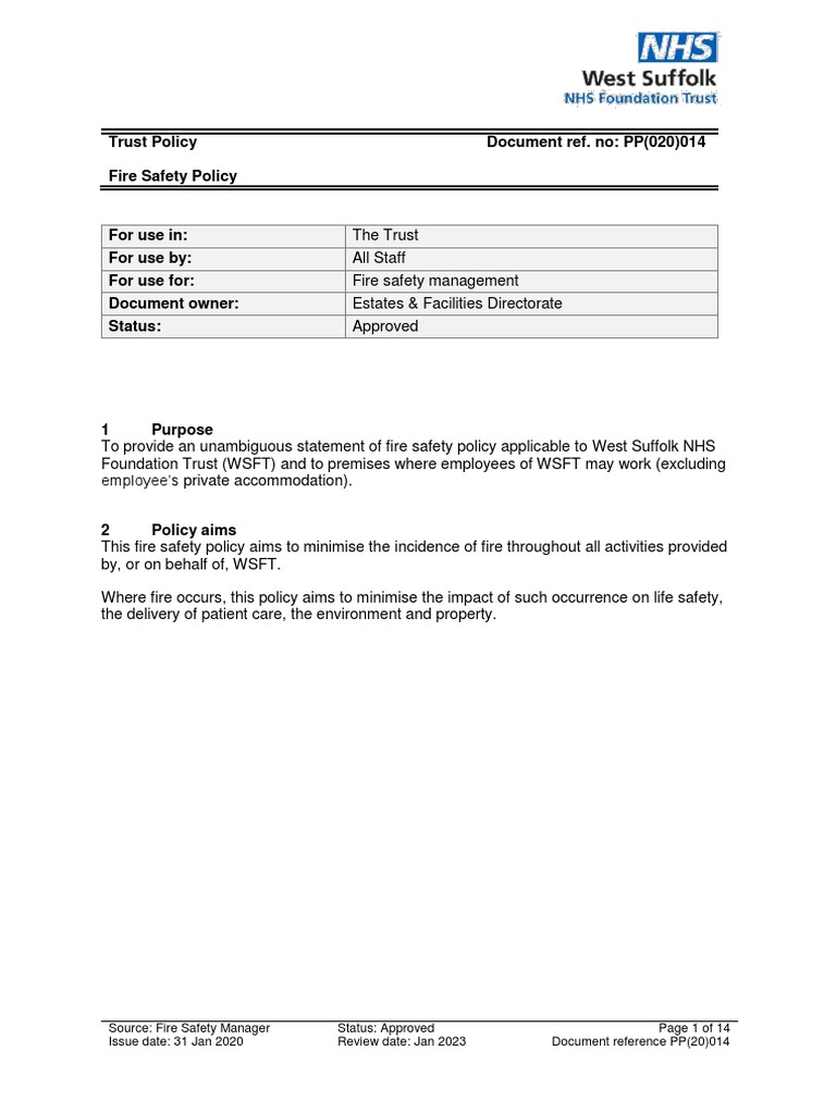 NHS Fire Safety Policy Overview | PDF | Business | Technology & Engineering