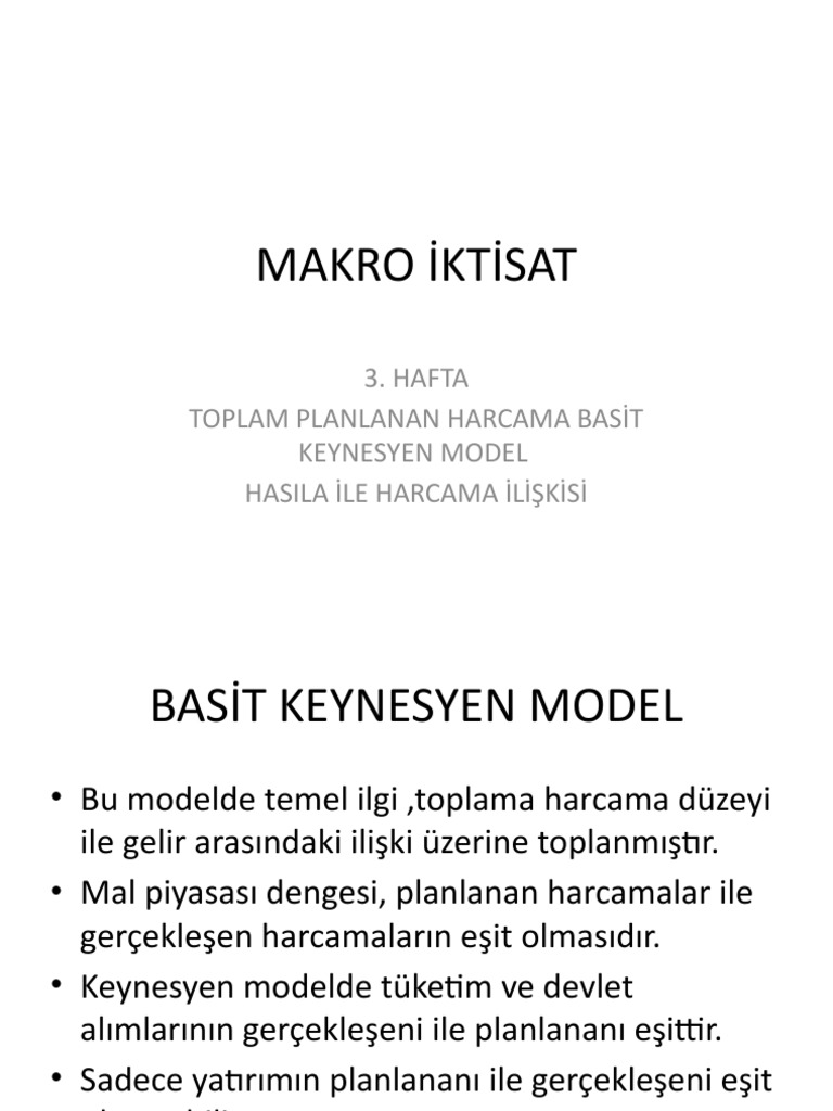 3. Hafta Basi̇t Keynesyen Model | PDF