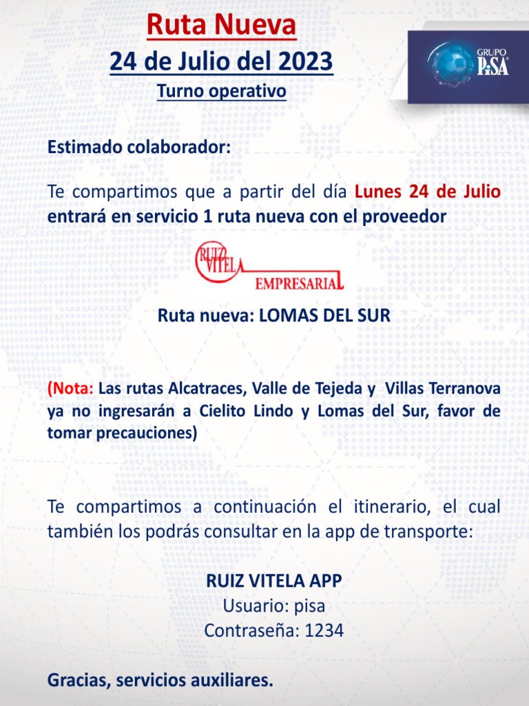Nueva Ruta Lomas del Sur para Pisa | PDF