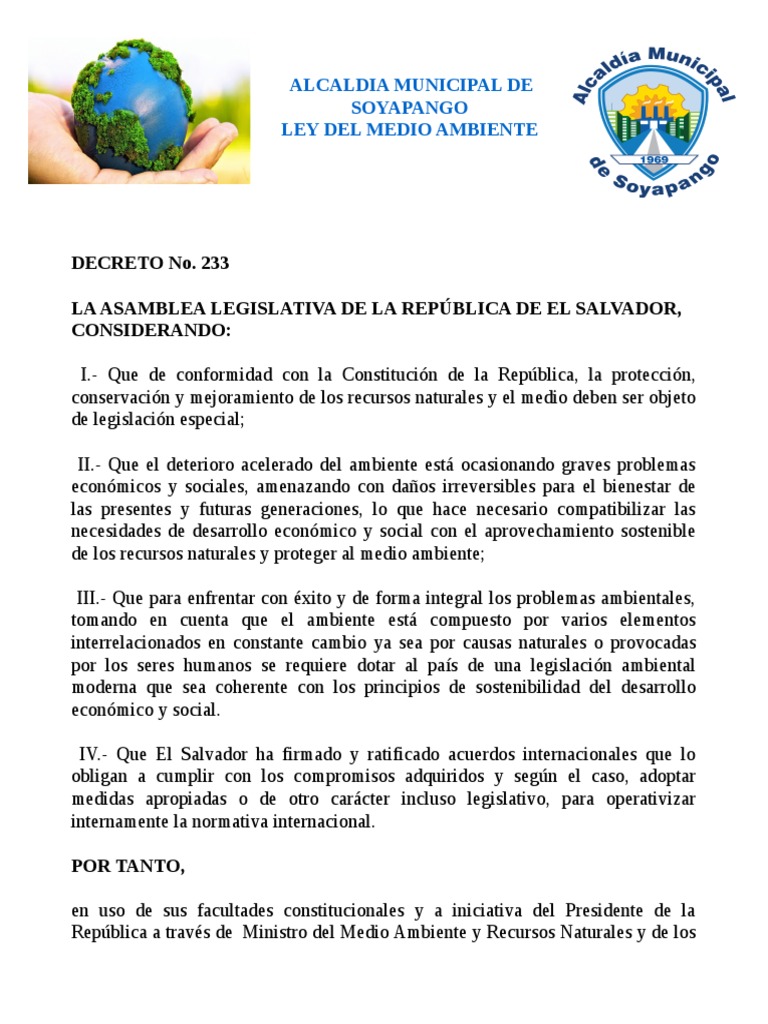 Ley del Medio Ambiente en El Salvador | PDF | Entorno natural