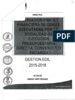Directiva para La Liquidacion Fisica y Financiera de Obras Ejecutadas Por Administracion Directa Convenio