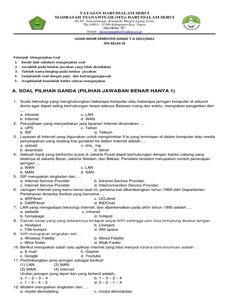Soal Tik Kelas 9 2021 Semester Ganjil Pdf