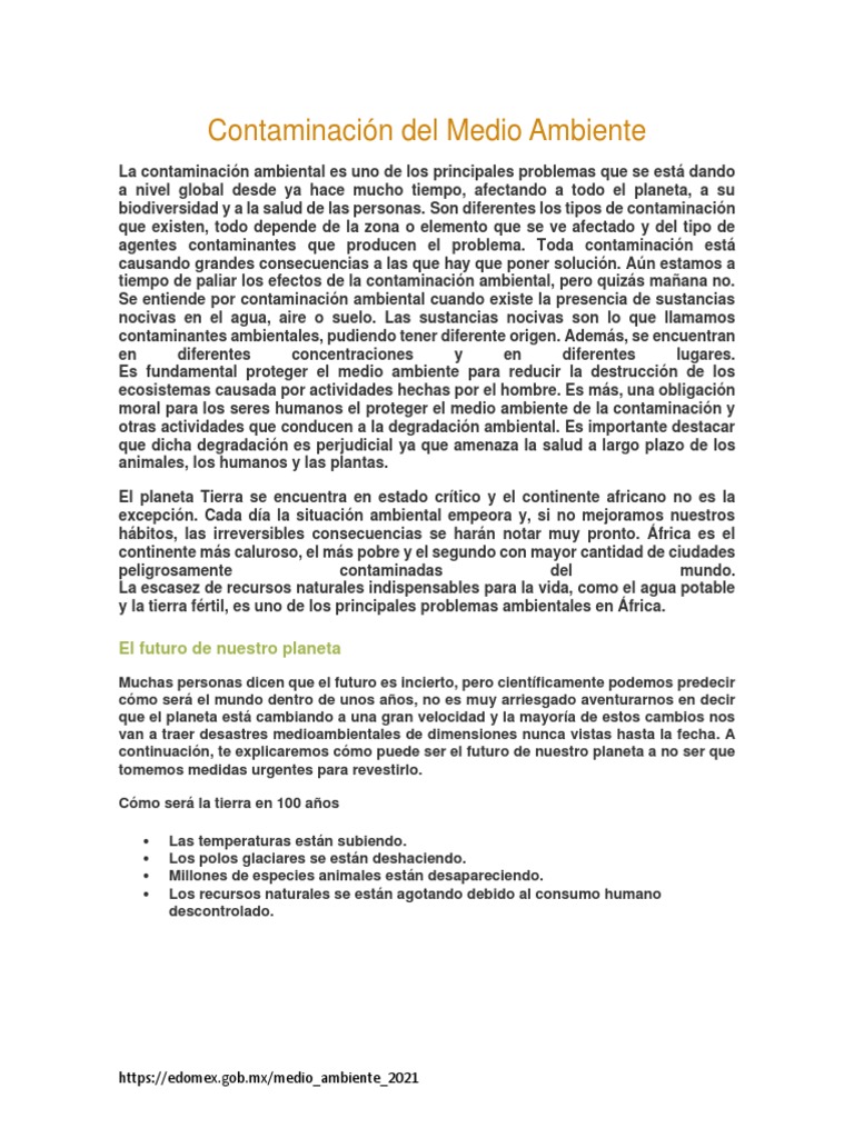 Contaminación Del Medio Ambiente | PDF | Entorno natural | Contaminación