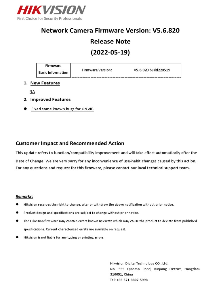 Hikvision Firmware V5.6.820 Release Notes | PDF | Computer Architecture ...
