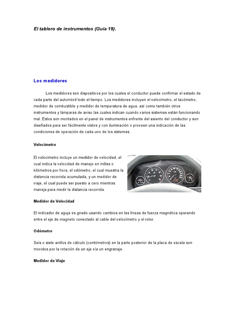 Partes del Tablero de Instrumentos | PDF