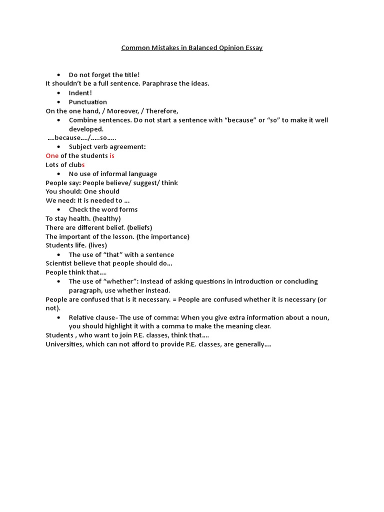 Balanced Opinion Essay Mistakes Guide | PDF | Language Arts & Discipline