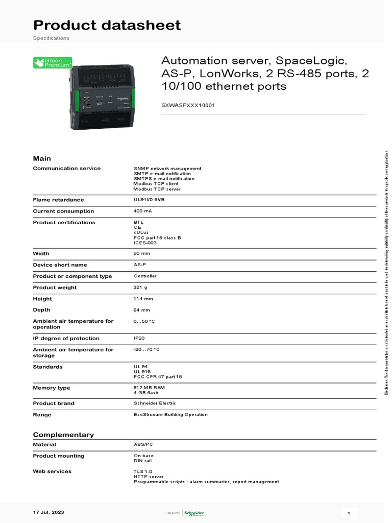 SpaceLogic™ AS-P Automation Server - SXWASPXXX10001 | PDF ...