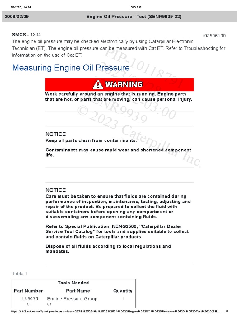 Engine Oil Pressure Test (SENR993932) PDF Internal Combustion Engine Motor Oil