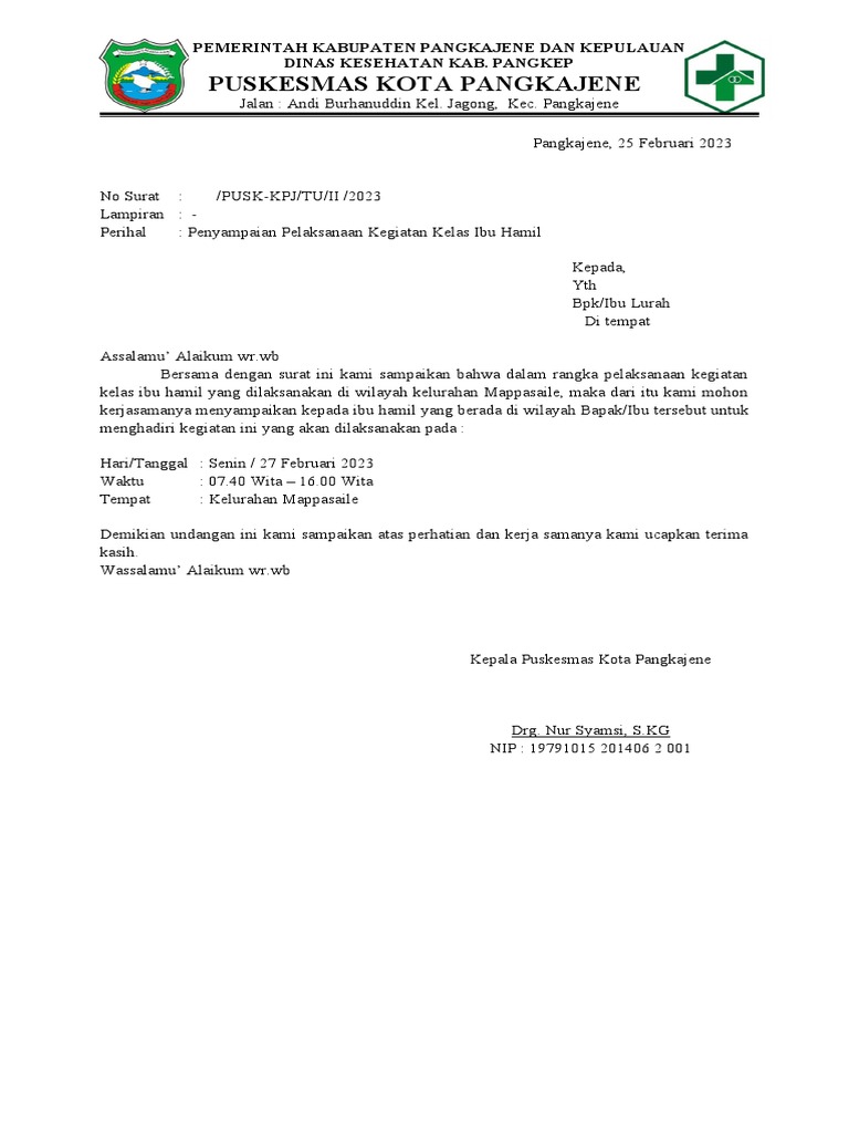 SURAT UNDANGAN KELAS IBU HAMIL | PDF