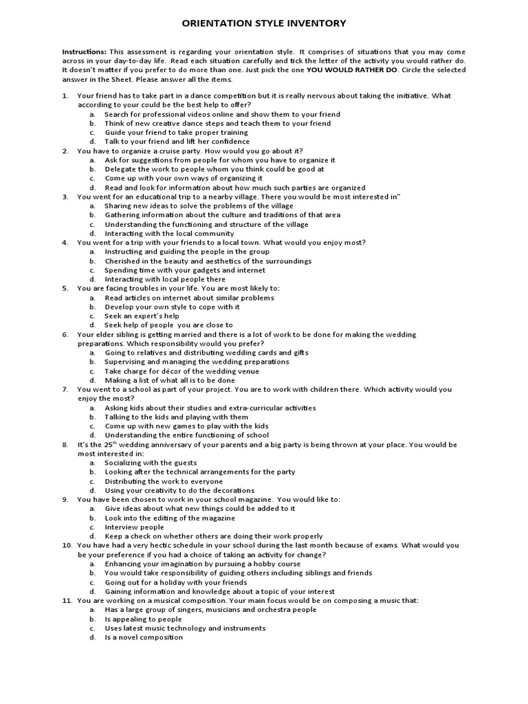 Orientation Style Inventory | PDF