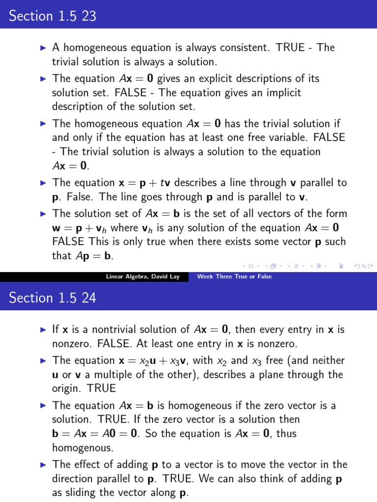 Linear Algebra True/False Questions | PDF | Vector Space | Linear Algebra