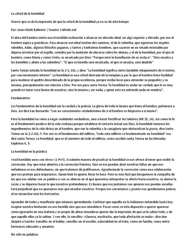 La Virtud de La Humildad | PDF | Iglesia Católica | Jesús