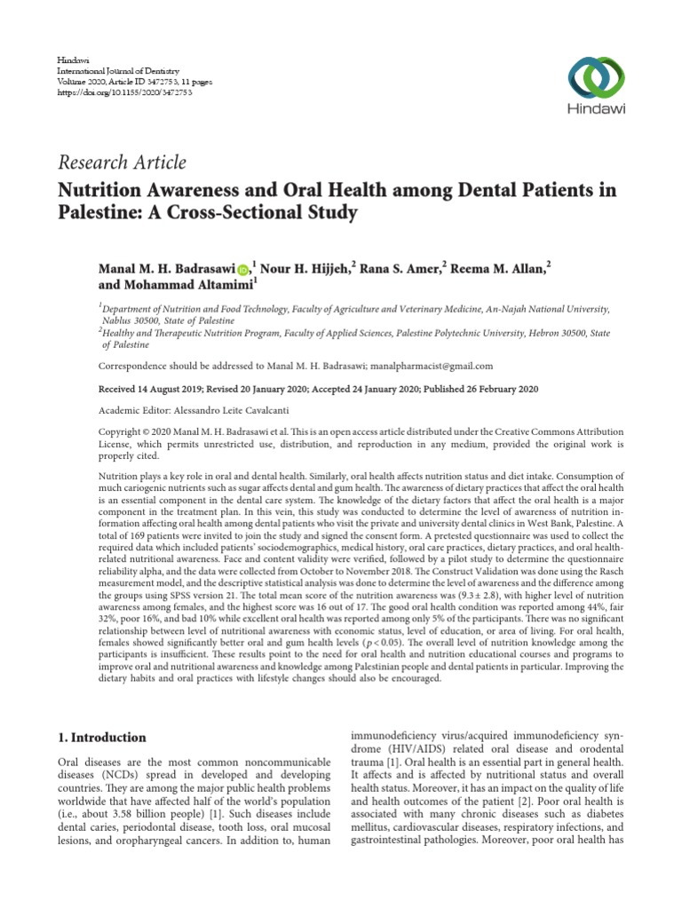 Nutrition Awareness and Oral Health Among Dental Patients in | PDF ...