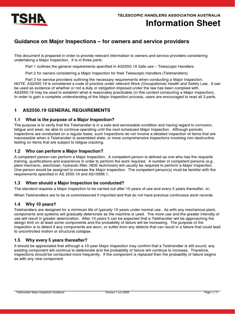 Telehandler Major Inspection Guidance | PDF | Fatigue (Material ...
