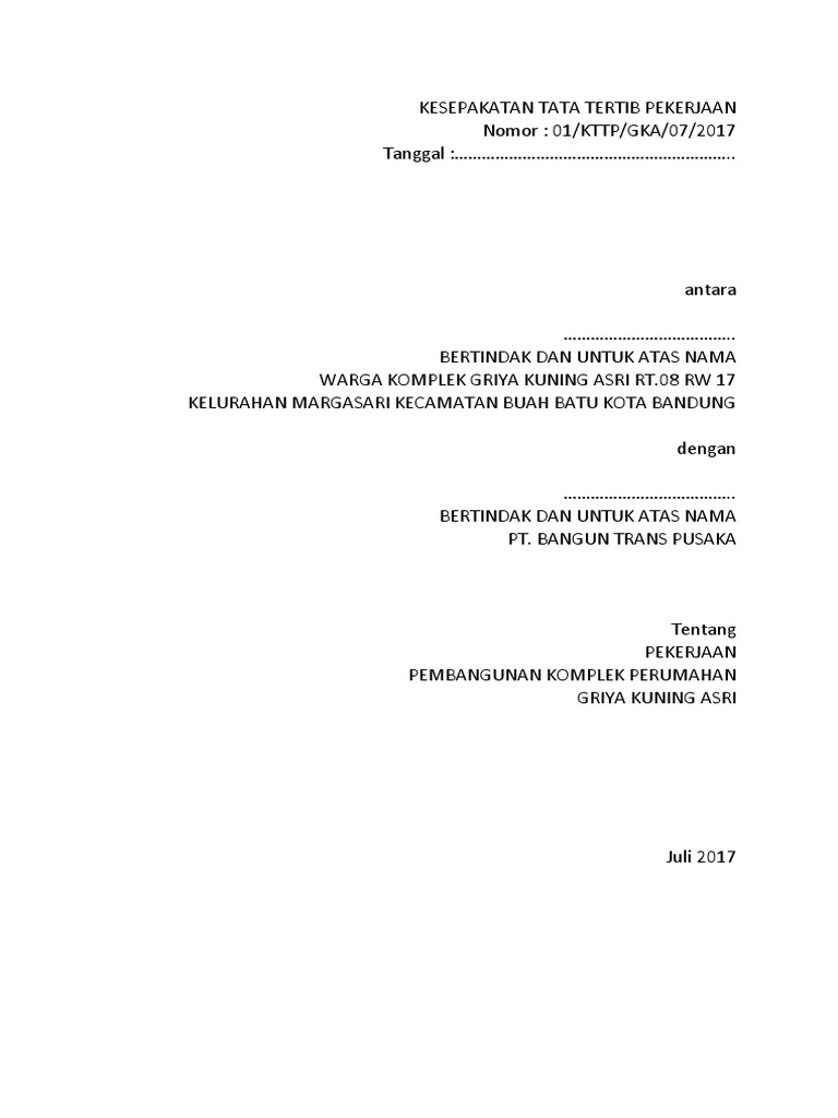 Contoh Kesepakatan Tata Tertib Pekerjaan Pembangunan Developer