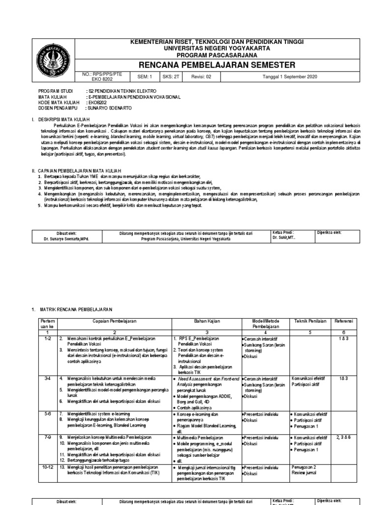 Rencana Pembelajaran E-Pembelajaran Vokasi | PDF