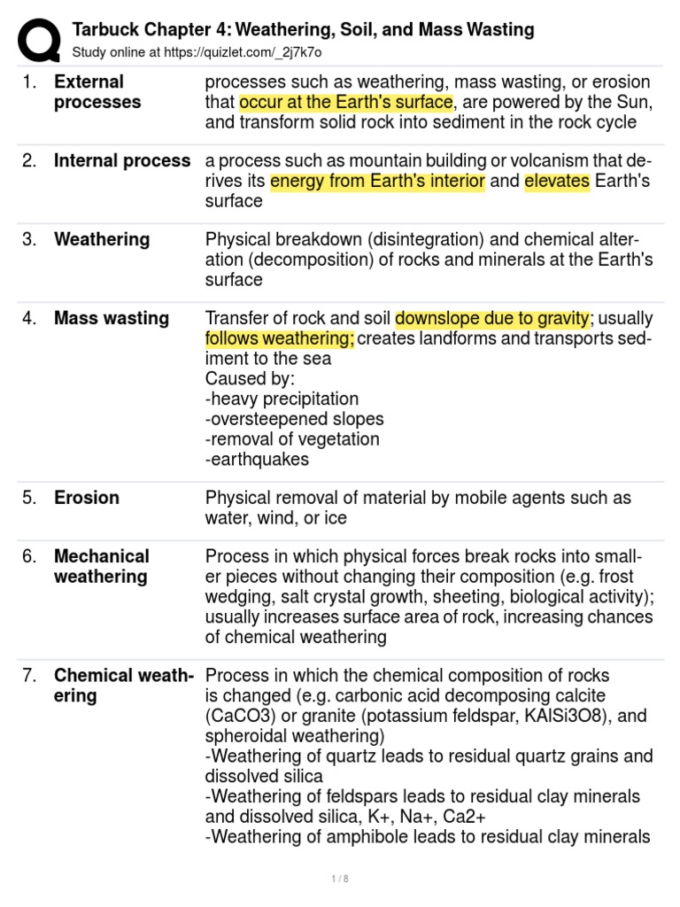 Weathering and Mass Wasting Overview | PDF | Weathering | Soil