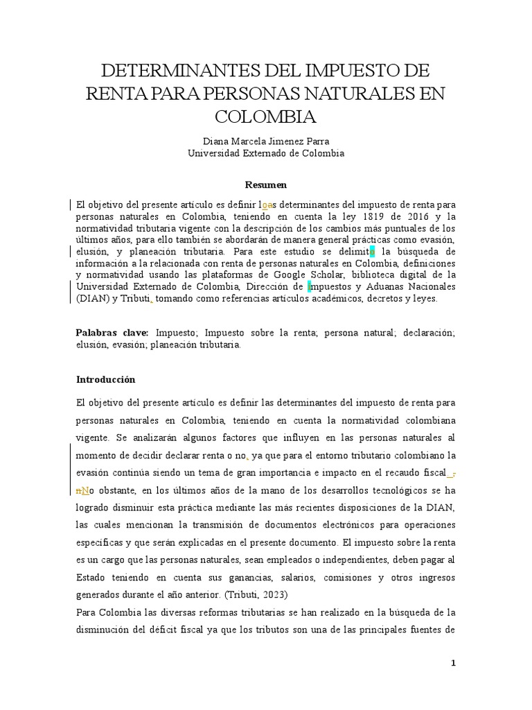 Determinantes del Impuesto de Renta en Colombia | PDF | Finanzas y dinero