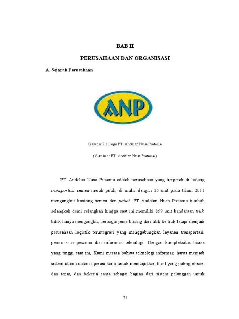 Profil PT. Andalan Nusa Pratama | PDF