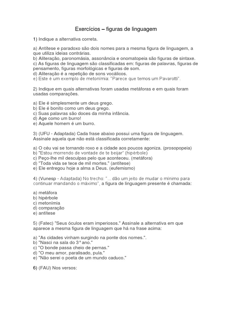 Exercícios ENEM Figuras de Linguagem | PDF