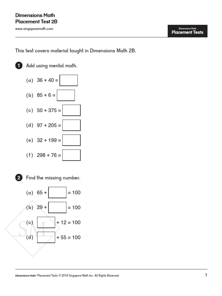 Singapore Math Placement - Tests - 6 | PDF | Rectangle | Geometry