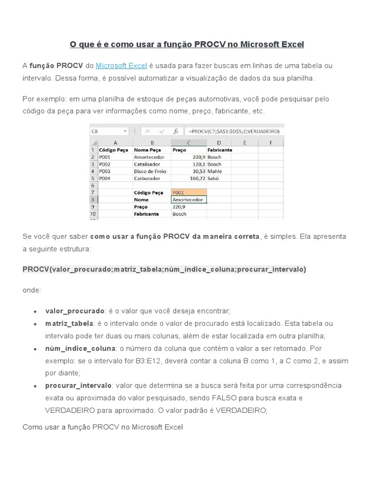 Funçao Procv | PDF | Função (Matemática) | Microsoft Excel