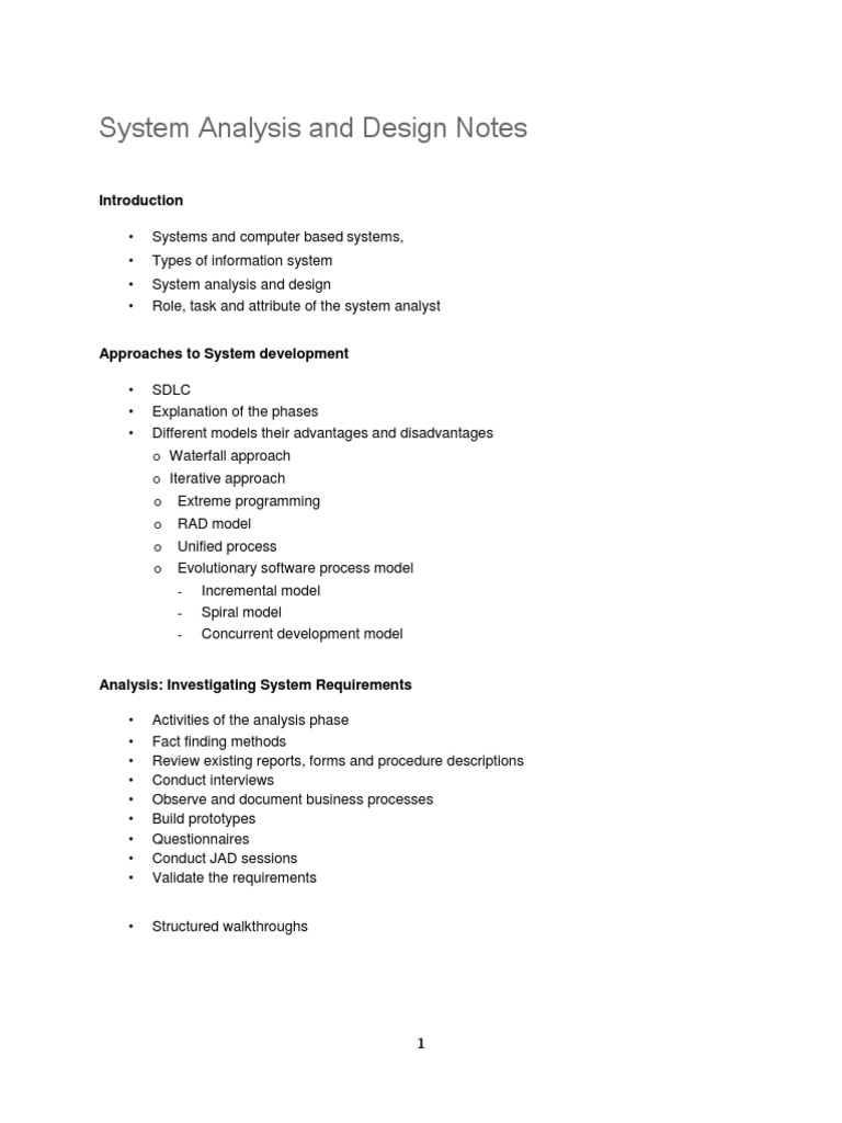 System analysis and design notes pdf