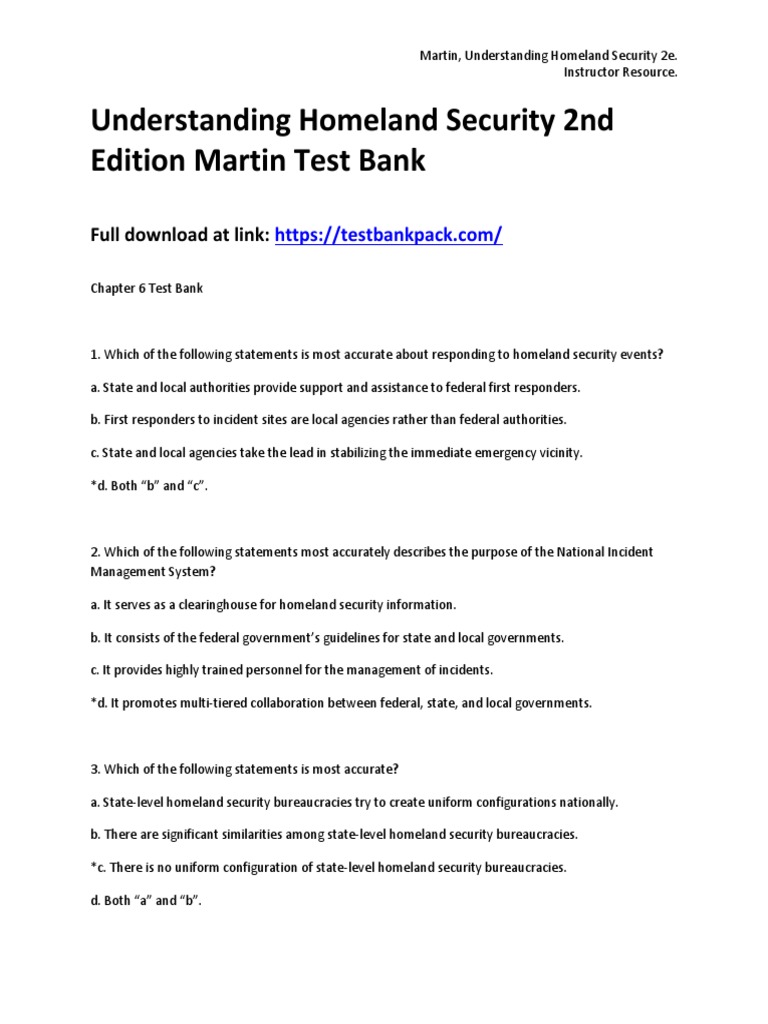 Understanding Homeland Security 2nd Edition Martin Test Bank Download