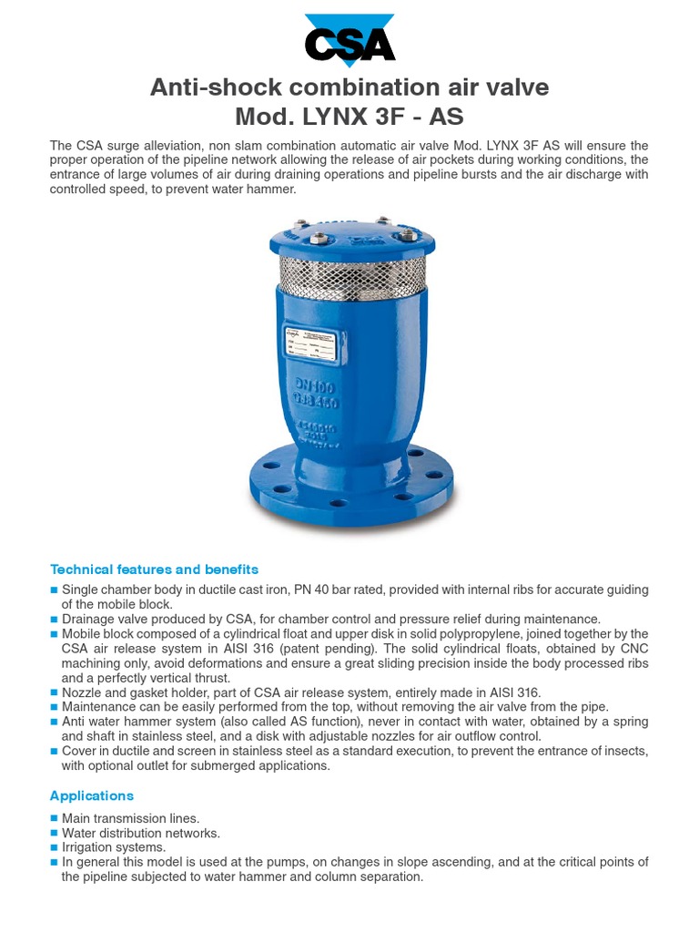 LYNX 3F As Water Anti-Slam Air Valve | PDF