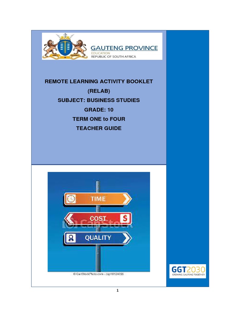 Business Studies Relab Grade 10 Term One Four Teacher Guide PDF