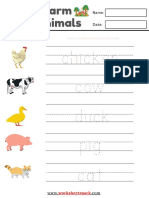 Farm Animals Words Tracing Worksheets