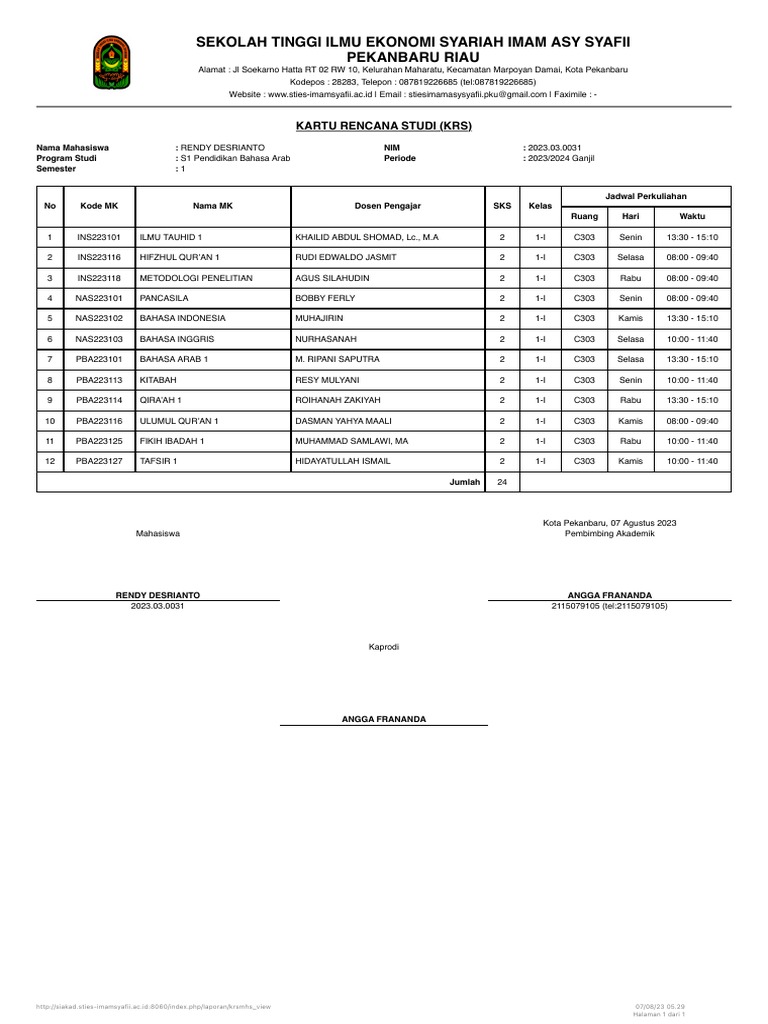 Cetak Laporan KRS Mahasiswa 3 | PDF