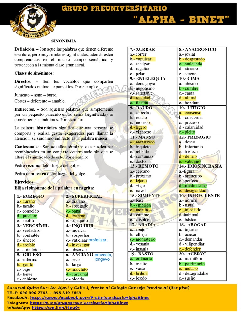 Folleto Sinónimo Primera Parte | PDF
