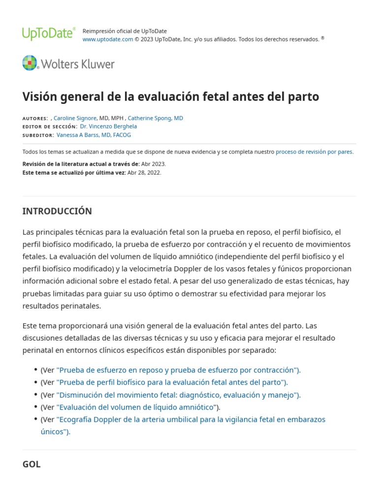 Overview of Antepartum Fetal Assessment - UpToDate | PDF | Relaciones ...