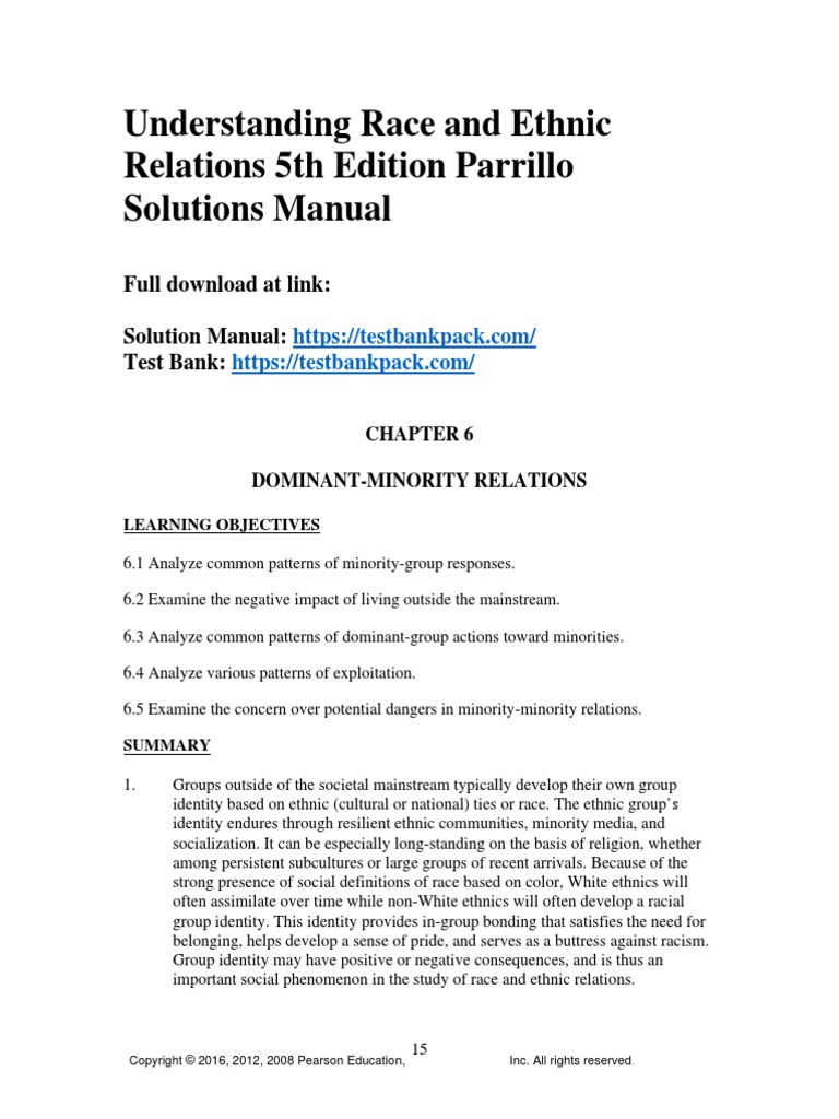 Understanding Race and Ethnic Relations 5th Edition Parrillo Solutions ...