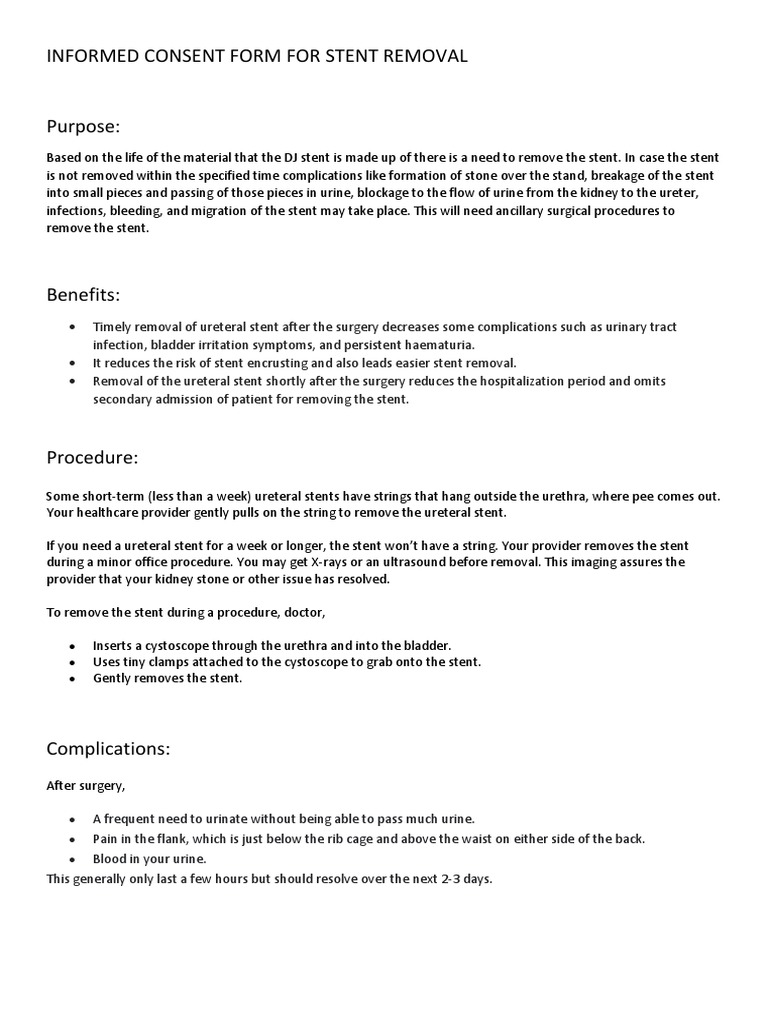 Informed Consent Form For Stent Removal | PDF