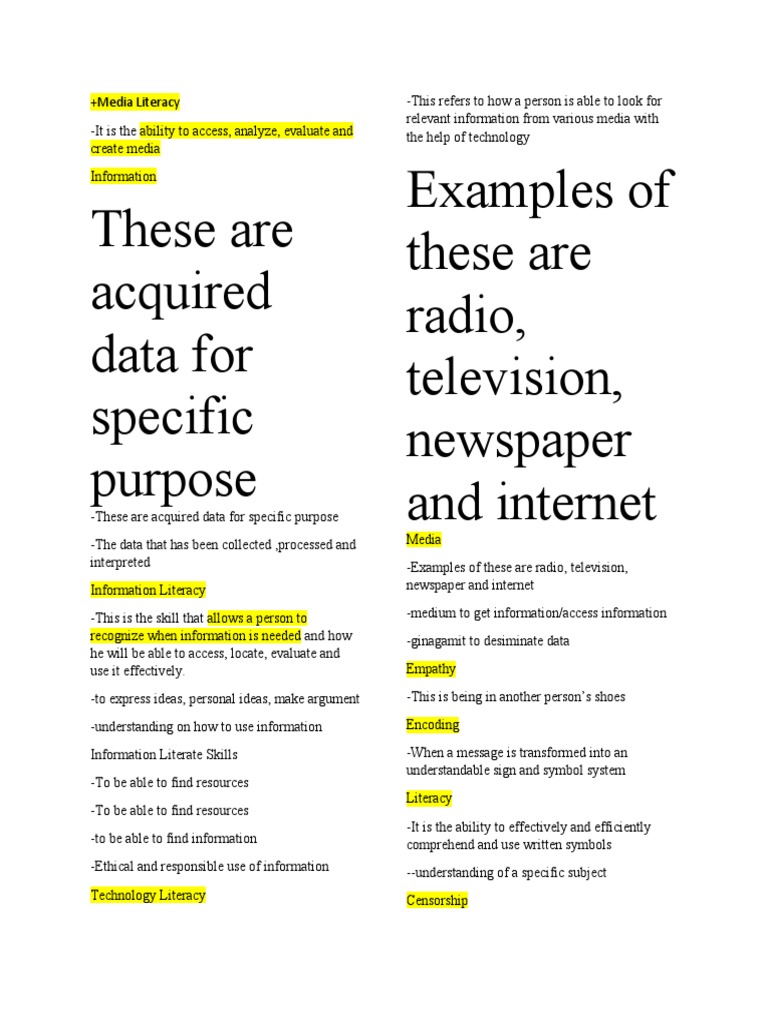 These Are Acquired Data For Specific Purpose Examples of These Are