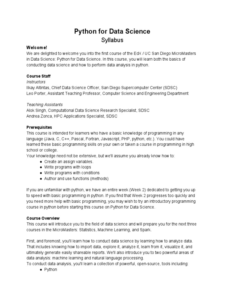 Python For Data Science Syllabus PDF Data Data Science Python for data science syllabus pdf data data science