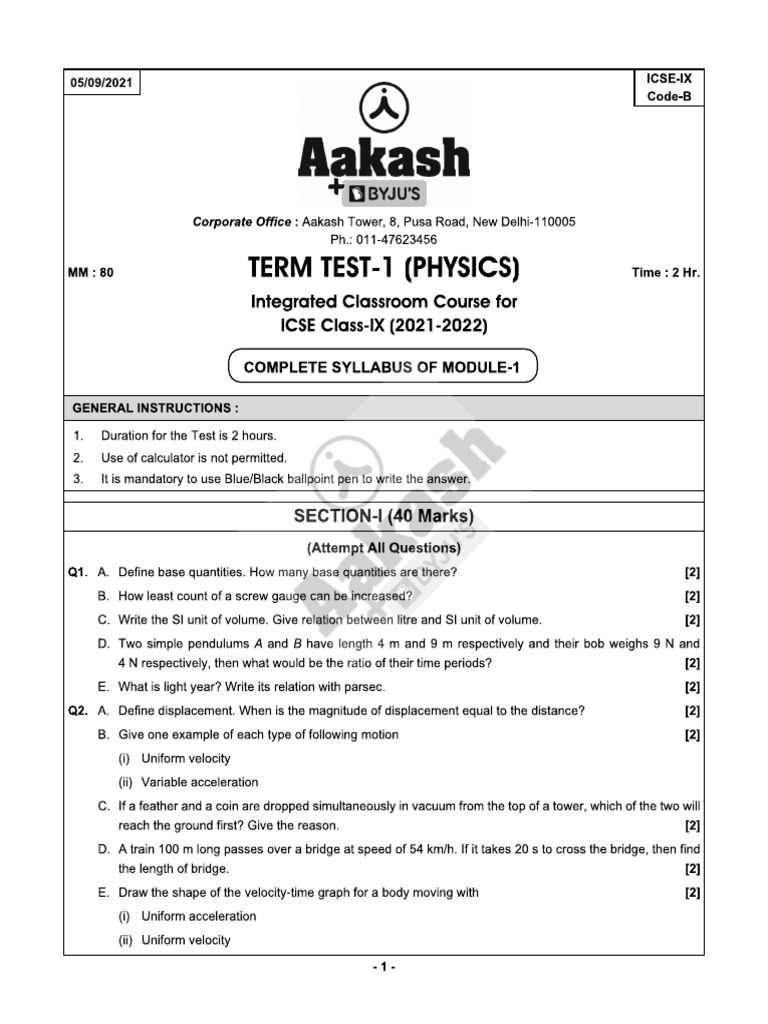 9 icse term test 1physics pdf