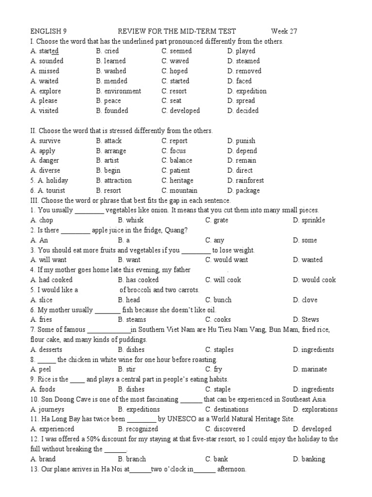 English 9 Mid-Term Test Review Guide | PDF