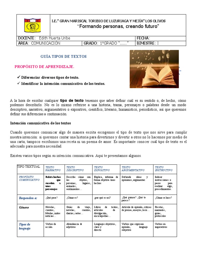 TIPOS DE TEXTOS 1°GRADO | PDF