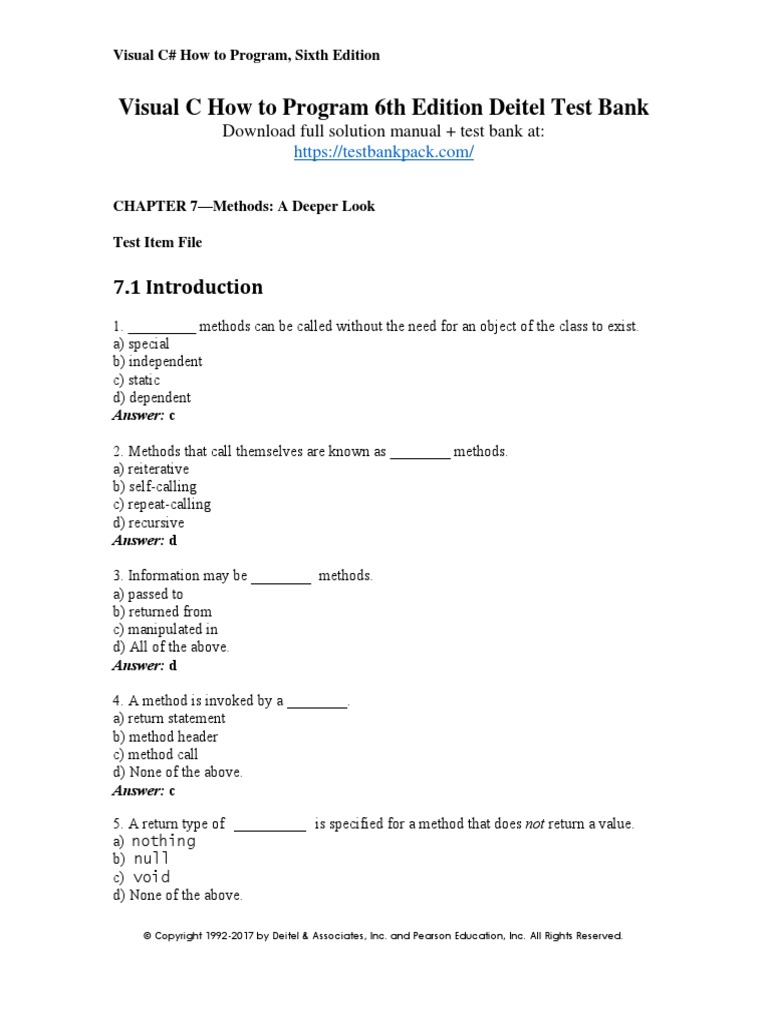 Visual C How to Program 6th Edition Deitel Test Bank Download | PDF