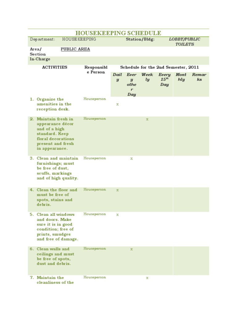Housekeeping Schedule | PDF