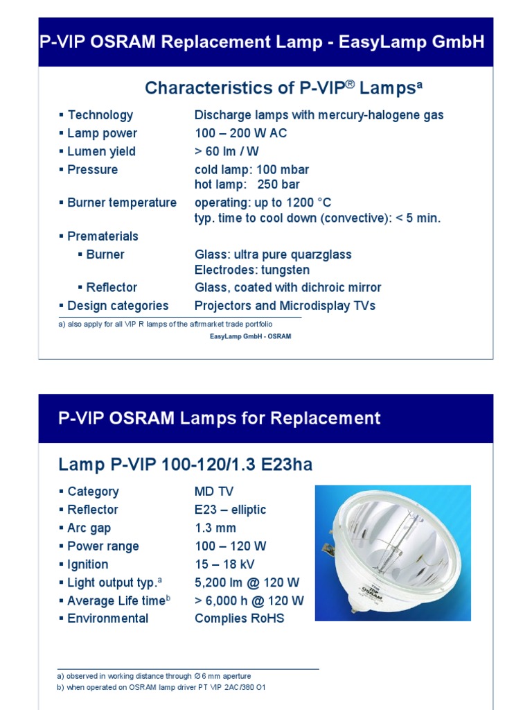 P-VIP OSRAM Replacement Lamp Specs | PDF | Components | Building ...