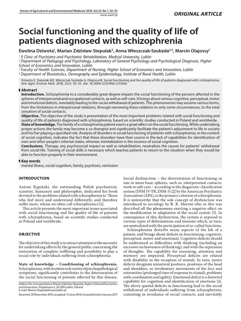 Social Functioning and The Quality of Life of Pati | PDF ...